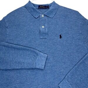 Polo Ralph Lauren Polo Shirt Mens M Blue Cotton Long Sleeve Heathered Pony Logo
